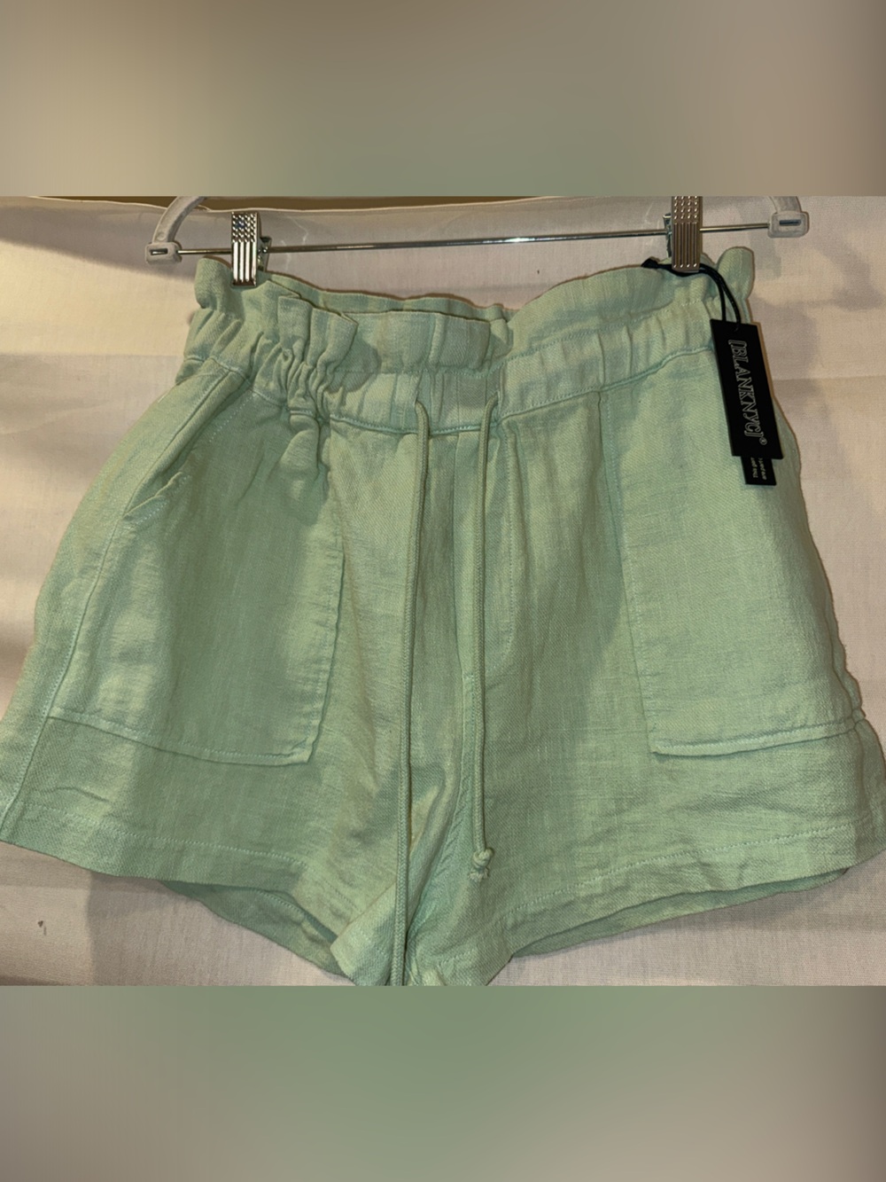 Blank NYC Mint Green Drawstring Linen-Blend Shorts
